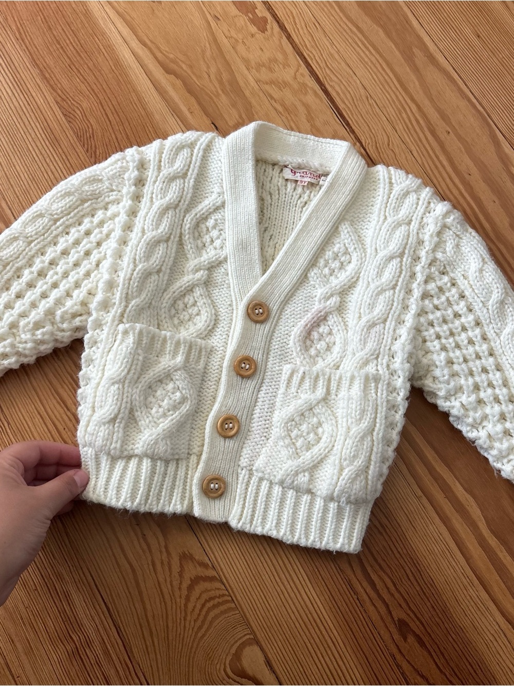 Cream Cable Knit Button-Front Baby Cardigan